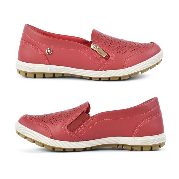 Imagem de Tênis Kolosh Feminino Calce Fácil Slip-On Zíper Vermelho