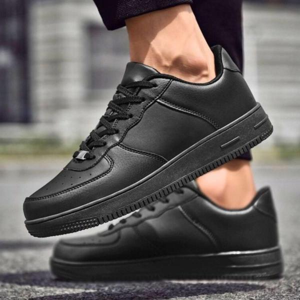 Tênis Masculino Feminino Força Force Em Couro Branco Preto Casual