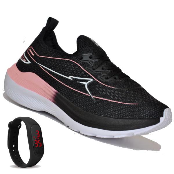 Imagem de Tenis meia feminino calcefácil  p/ academia e caminhada  ryn r1451 - preto nude + relogio