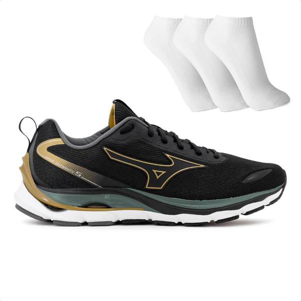 Tênis Mizuno Wave Dynasty 5 Masculino + 3 Pares de Meias Tênis Mizuno Wave Dynasty 5 Masculino + 3 Pares de Meias