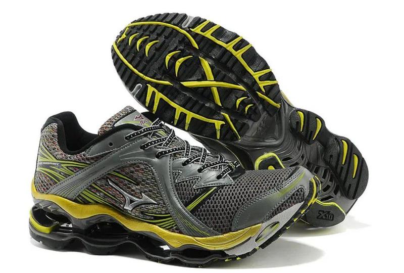 Tenis Mizuno Wave Prophecy 1 Cinza e Amarelo Tenis de Corrida Parceiro Livrosqueeuamoler