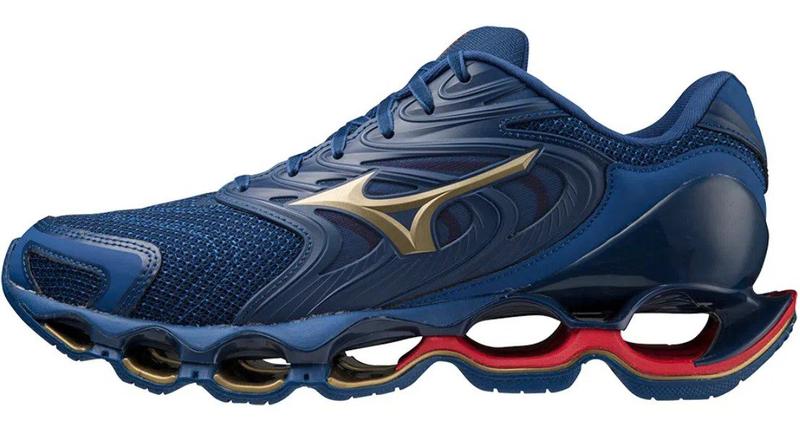 Imagem de Tênis Mizuno Wave Prophecy 12S Azul Dourado e Vermelho