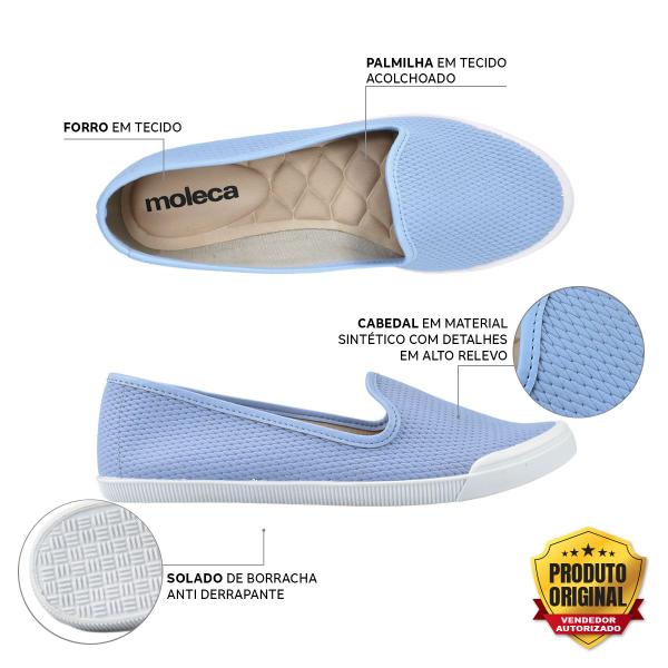 Imagem de Tenis Moleca Sapatilha Napa Tresse Santorini Jeans Azul Claro Feminino Conforto