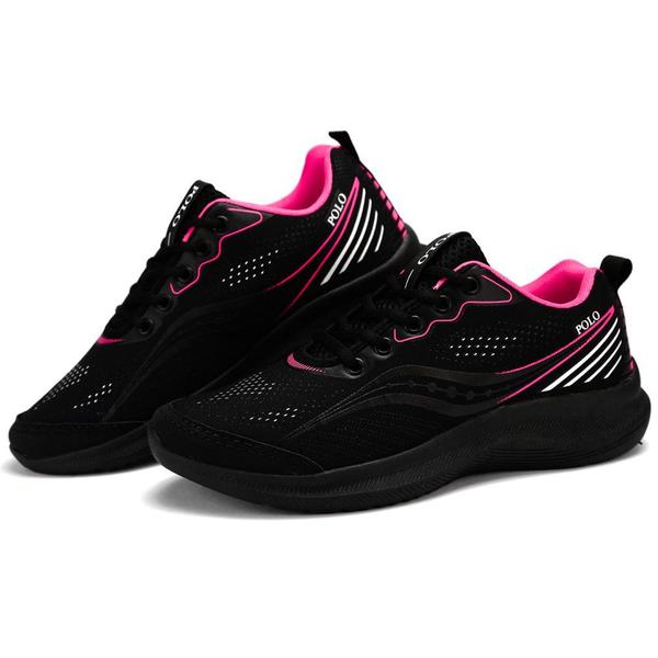 Imagem de Tenis Para Corrida Feminino Polo Running Super Leve Kit Meia Relogio