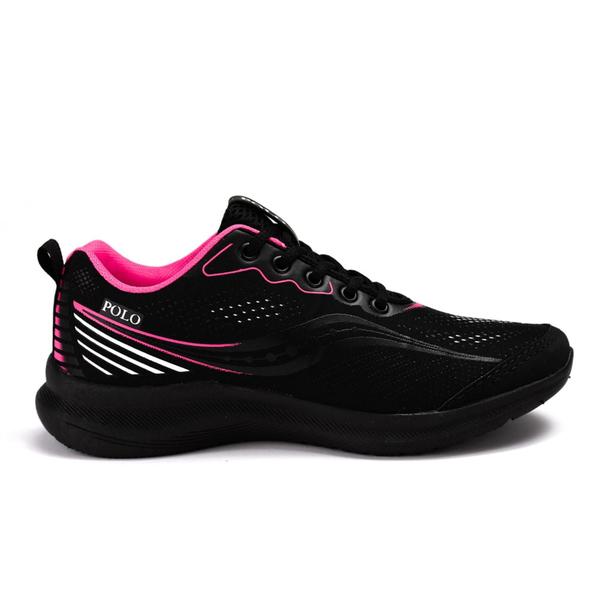 Imagem de Tênis Polo Running Feminino Preto Pink Para Caminhada Academia e Dia Dia