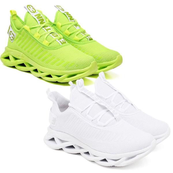 Imagem de Tênis Respiravel E Confortavel Masculino  -2 Pares Branco e Verde