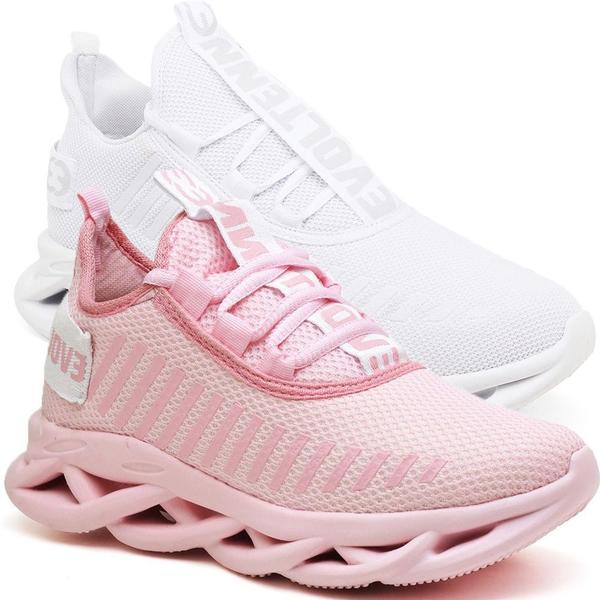 Imagem de Tênis Respiravel E Confortavel Masculino  -2 Pares Branco/Rosa