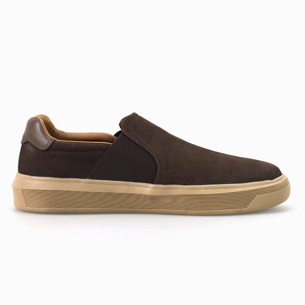 Imagem de Tênis Slip On Café Masculino Casual Social  Em Couro Nobuck Macio Leve