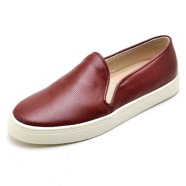 Imagem de Tênis Slip On Casual Em Couro Sola Macia Krn Shoes Costura Aparente