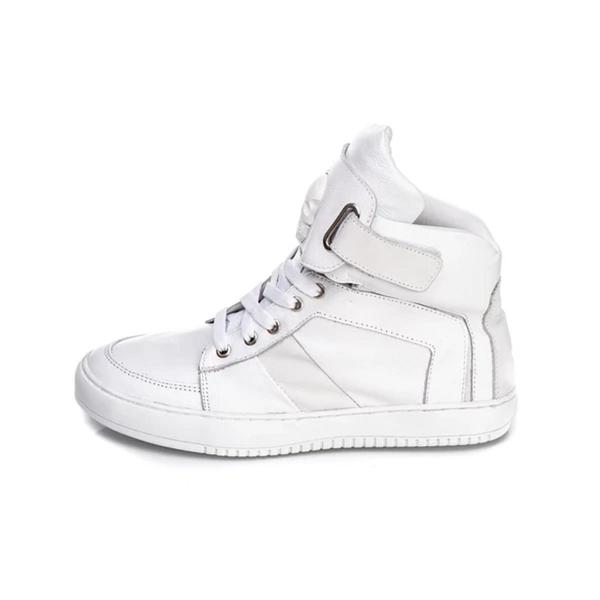 Imagem de Tenis Sneaker Cano Alto Unissex Branco Com tiras autocolantes Botinha Academia