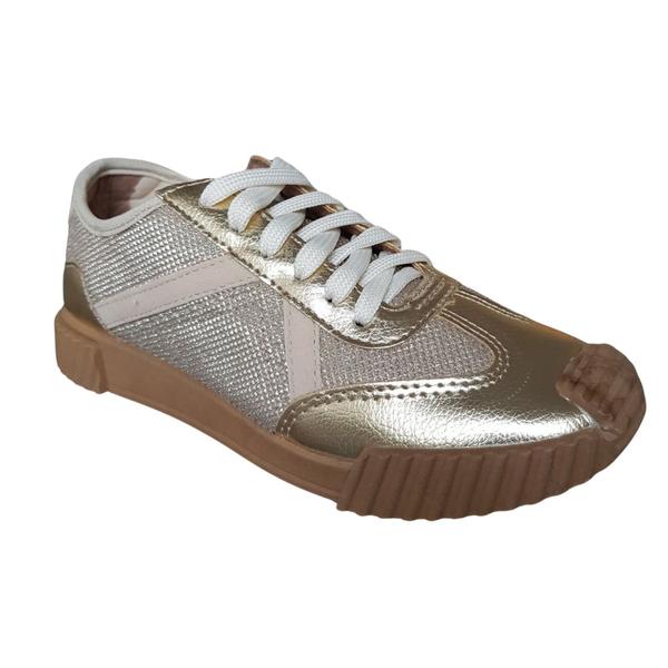 Imagem de Tenis Style Feminino Casual Lola Metalizado Brilho Leve Macio Ouro 5025