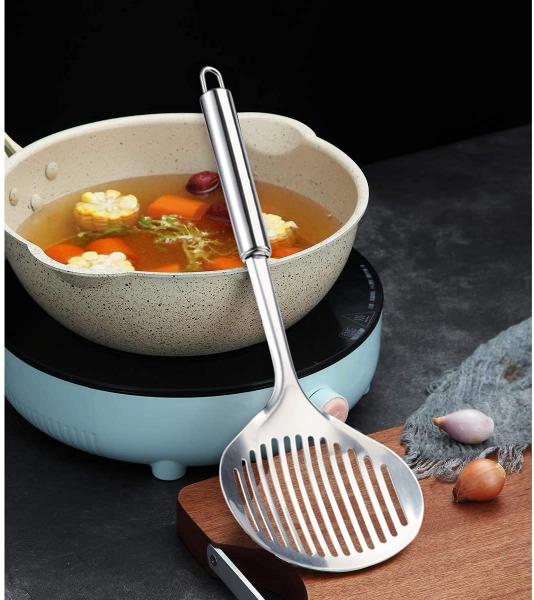 Imagem de TENTA Cozinha Multi Cozinha Utensílios de Aço Inoxidável Cozinhar Skimmer Slotted Fish Turner Spatula Spoon Colander Drenar Água Filtro Colher Panela Quente Colher Confortável Grip Design Strainer Ladle para Cozinha