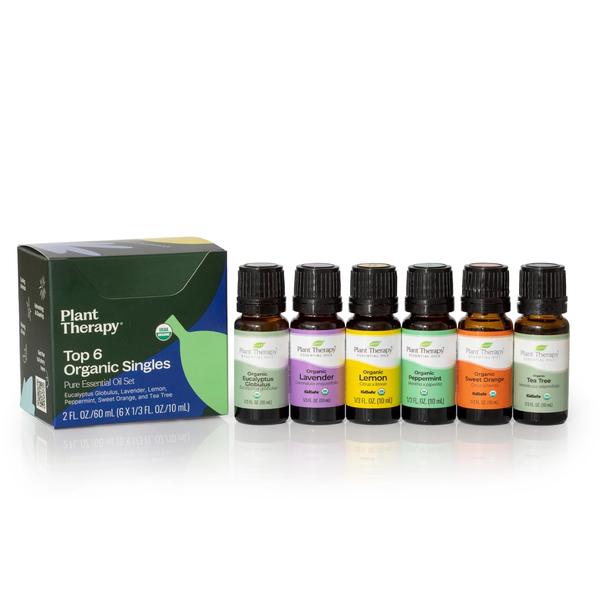 Imagem de Terapia Vegetal Top 6 Conjunto de Óleo Essencial Orgânico - Lavanda, Hortelã, Eucalipto, Limão, Árvore de Chá 100% Puro, USDA Orgânico, Aromaterapia Natural, Grau Terapêutico 10 mL (1/3 oz)