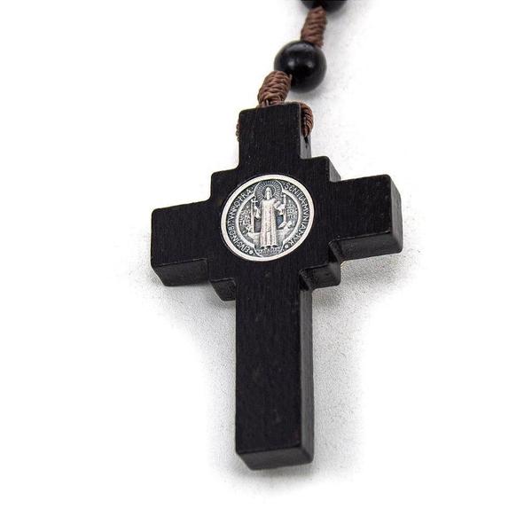 Imagem de Terço Da Intercessão São Bento Madeira 10Mm Preto Saquinho