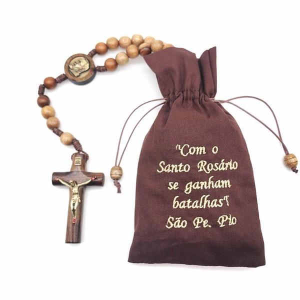 Imagem de Terço de São Padre Pio Marrom Com Saquinho Bordado