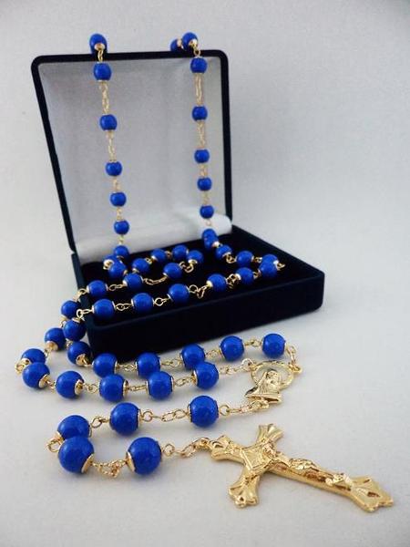 Imagem de Terço murano azul 8mm - folh. ouro