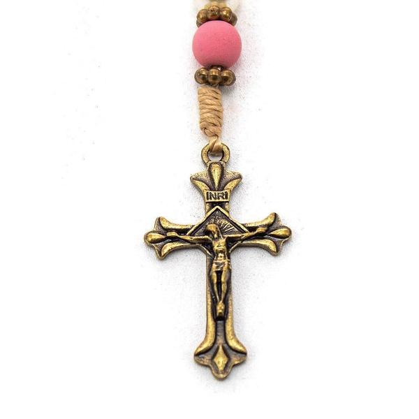 Imagem de Terço Nossa Senhora De Fatima Perolas Plástico 8Mm Rosa