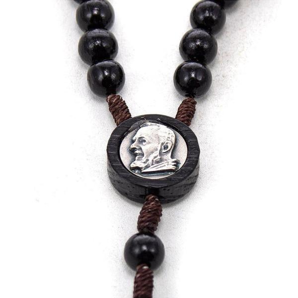 Imagem de Terço São Padre Pio De Pietrelcina Madeira 10Mm Preto