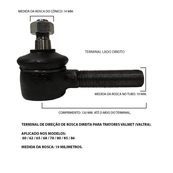 Imagem de Terminal Direção Trator Valmet DIREITO 60/62/65/68/78/80/85/86      