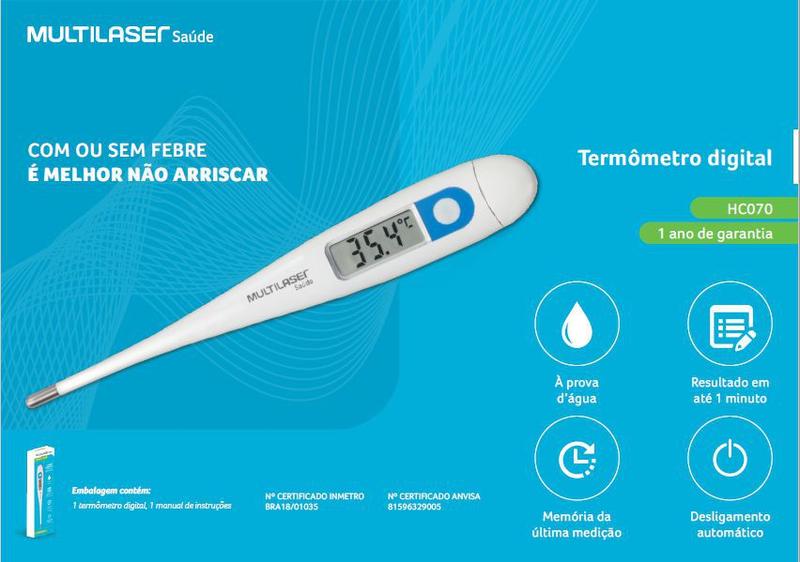 Imagem de Termometro Clinico Digital ANVISA/INMETRO Multilaser 3 uni