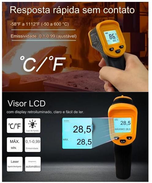 Imagem de Termômetro Culinário Digital Laser Infravermelho -50º~600º C