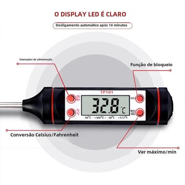 Imagem de Termômetro Digital de Alimentos para Cozinha com Display Eletrônico e Sonda