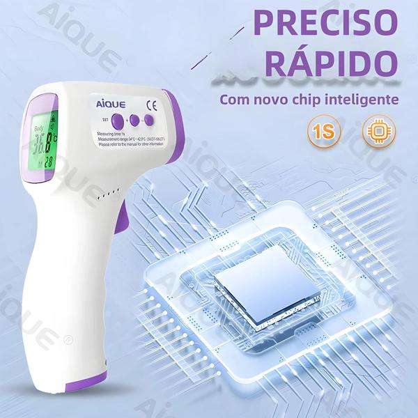 Imagem de Termômetro Digital de Testa com Aviso de Febre - Display de 3 Cores e Silencioso para Crianças