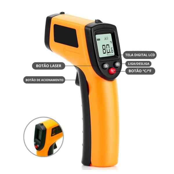 Termômetro Digital Laser Infravermelho para Temperaturas de -50C a 400C - FSS Variedades Imagem de Termômetro Digital Laser Infravermelho para Temperaturas de -50C a 400C
