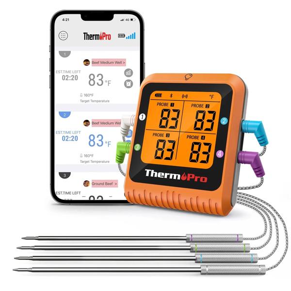 Imagem de Termômetro Digital Sem Fio Bluetooth Thermopro TP930 - Alcance de 200m com 4 Sondas para Churrasco