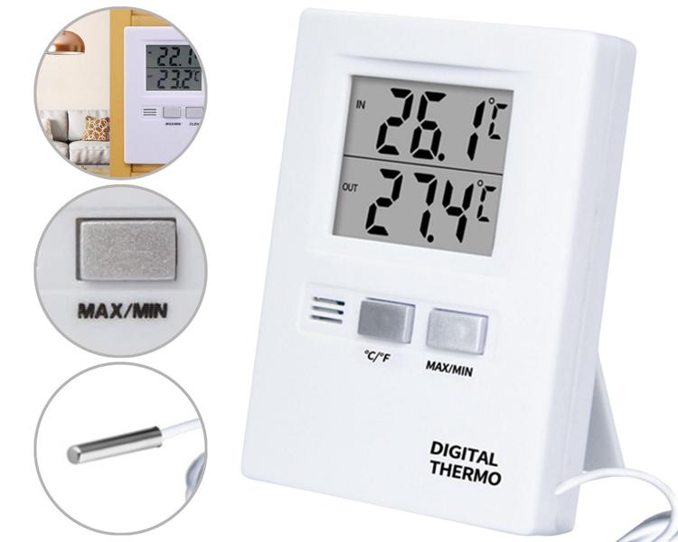 Imagem de Termômetro Digital Temperatura Máxima e Mínima Interno Externo Cabo 1 Metro com Certificado de Calibração