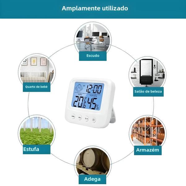 Imagem de Termômetro e Higrômetro Digital LCD para Quarto de Bebê - Estação Meteorológica com Backlight