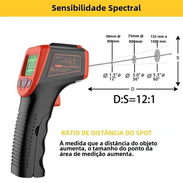 Imagem de Termômetro Infravermelho Digital Sem Contato - Alcance de -50°C a 600°C - Tela LCD