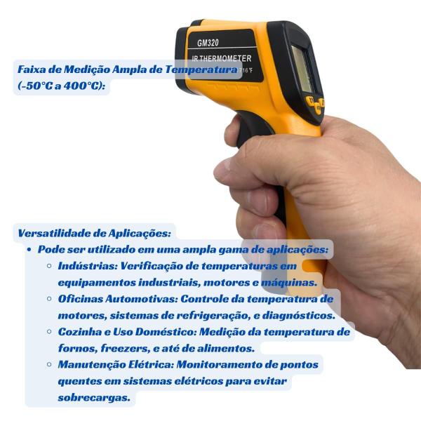 Imagem de Termômetro Laser Digital Automotivo Industrial Culinário Temperaturas 50 A 400c