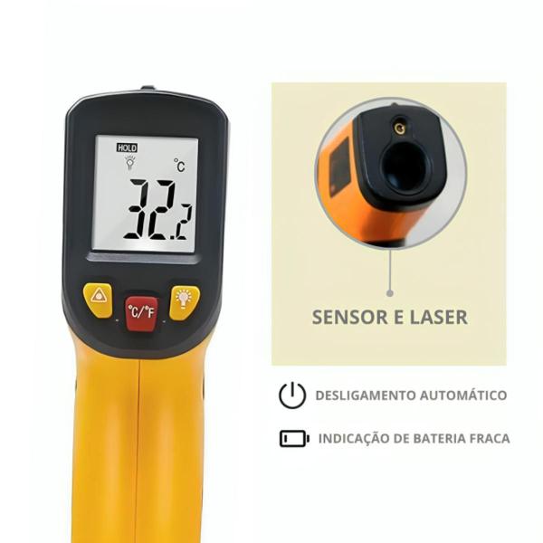 Termômetro Laser Infravermelho para Temperaturas de Cozinha e Indústria - FSS Variedades Imagem de Termômetro Laser Infravermelho para Temperaturas de Cozinha e Indústria