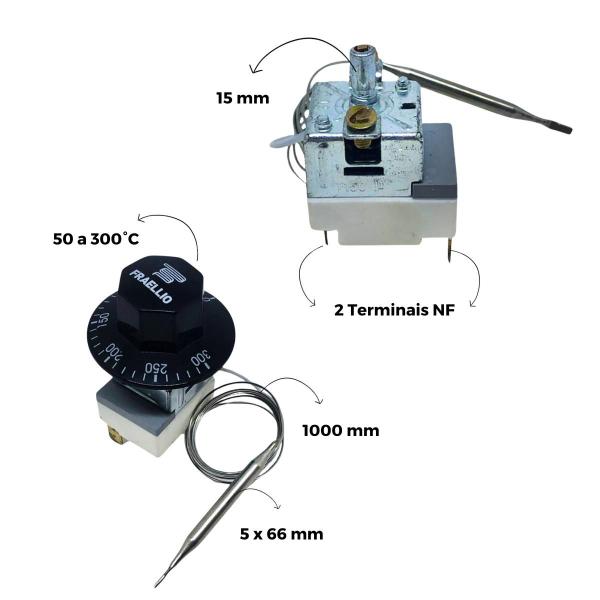 Imagem de Termostato 50 A 300C 16 Amperes 2 Terminais Bivolt Forno Fritadeira