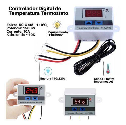 Imagem de Termostato Bivolt Temperatura 110/220 V Medidor W3001 Eletrônico Digital