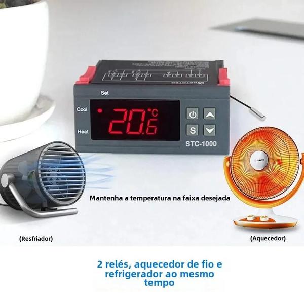 Imagem de Termostato Digital com Display LED - Controlador de Temperatura 12V/24V - 2 Relés e Sensor NTC