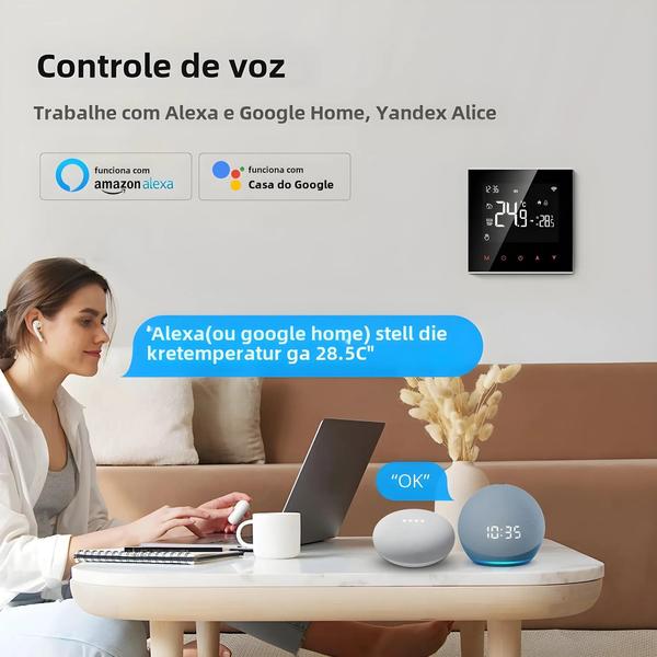 Imagem de Termostato Inteligente Wi-Fi e Zigbee para Aquecimento por Piso, Caldeira a Gás e Água - Compatível com Alexa