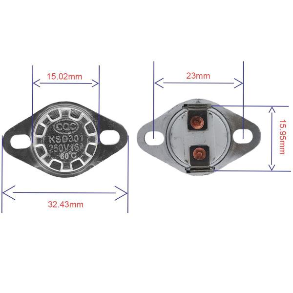 Imagem de Termostato Ksd301 60 Graus 60C 16A 250V Normal Fechado