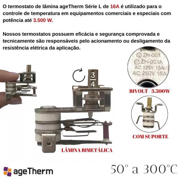 Imagem de Termostato Lamina Com Suporte 16a Bivolt 300ºc Forno Agt-l3