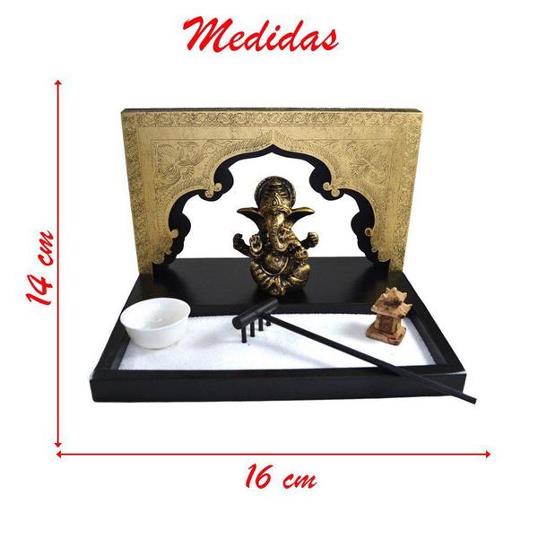 Imagem de Terrário Bandeja Areia Altar Ganesha Jardim Zen Decorativo Porta Vela Madeira 14cm