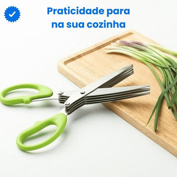 Imagem de Tesoura Cozinha Cortar Picar Hortaliças Verduras 5 Lâminas