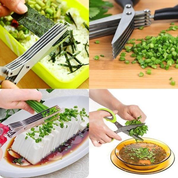 Tesoura Cozinha Inox 5 Lâminas Aço Inox Profissional Grande Para Picar Alimentos Legumes Temperos Ervas - Loja nova Imagem de Tesoura Cozinha Inox 5 Lâminas Aço Inox Profissional Grande Para Picar Alimentos Legumes Temperos Ervas
