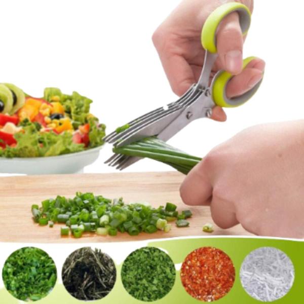 Tesoura Cozinha Inox 5 Lâminas Aço Inox Profissional Grande Para Picar Alimentos Legumes Temperos Ervas - Loja nova Imagem de Tesoura Cozinha Inox 5 Lâminas Aço Inox Profissional Grande Para Picar Alimentos Legumes Temperos Ervas