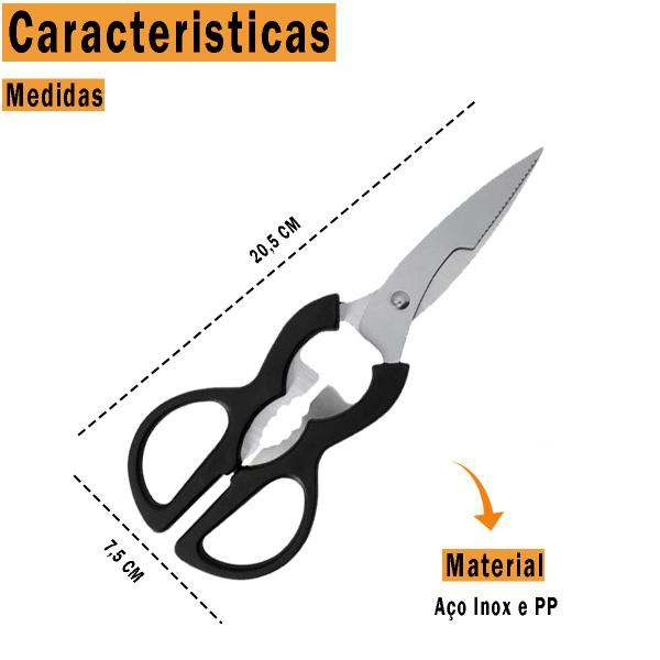 Imagem de Tesoura Culinária para de Alimentos Folhas Frango Frutas Embalagens em Aço Inox e Polipropileno