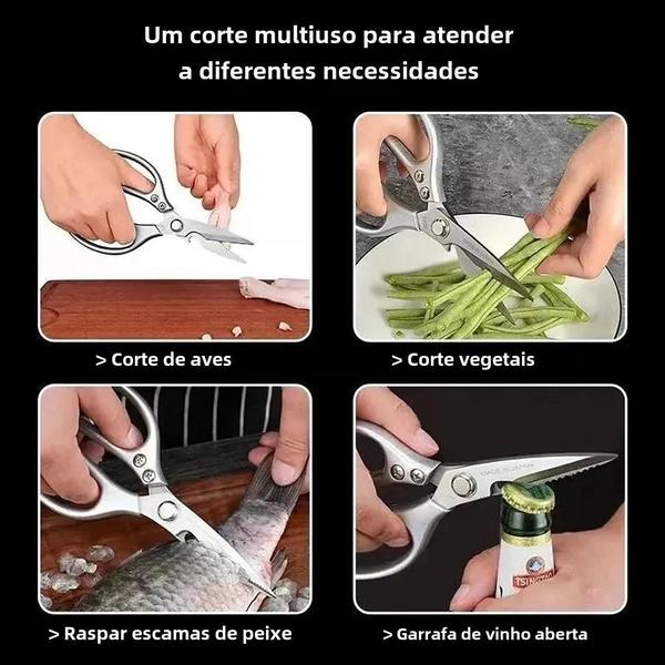 Imagem de Tesoura de Cozinha Multifuncional em Aço Inoxidável - Afiada e de Qualidade Alimentar