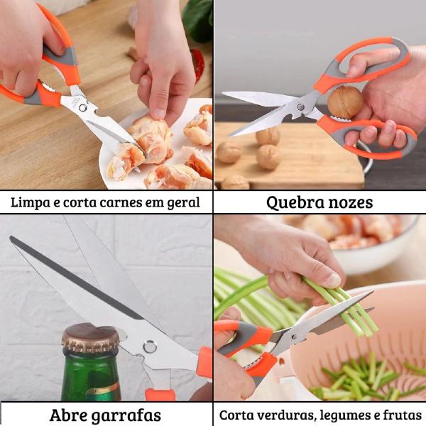 Imagem de Tesoura De Cozinha Profissional Peixes Ave Quebra Nozes 21cm