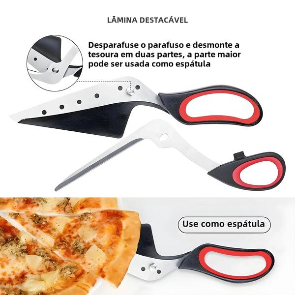 Imagem de Tesoura de Pizza Destacável em Aço Inoxidável - Cortador, Espátula e Fatiador