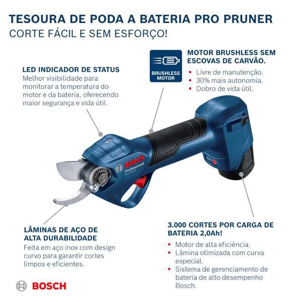 Tesoura de Poda a Bateria Pro Pruner BRUSHLESS 12V, 2 baterias, carregador e maleta - Bosch Imagem de Tesoura de Poda a Bateria Pro Pruner BRUSHLESS 12V, 2 baterias, carregador e maleta - Bosch
