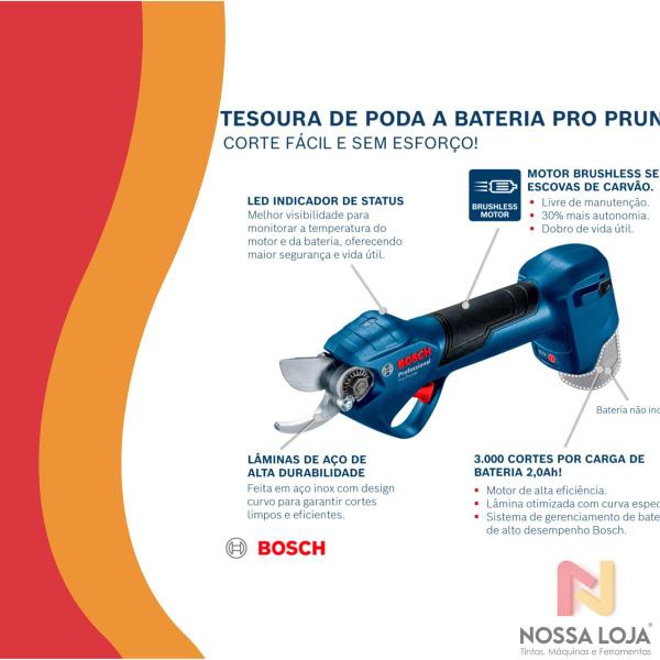 Tesoura de Poda Pro Pruner Brushless 12V 2 bat e maleta Bosch - 000039 Imagem de Tesoura de Poda Pro Pruner Brushless 12V 2 bat e maleta Bosch